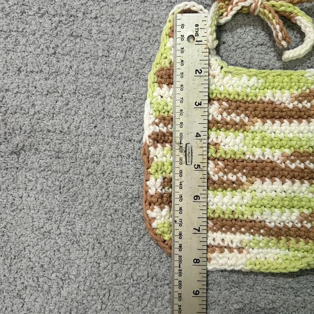 Handmade Crochet Bib and Booties Green Tan Gift Cottagecore Boho New Pictures